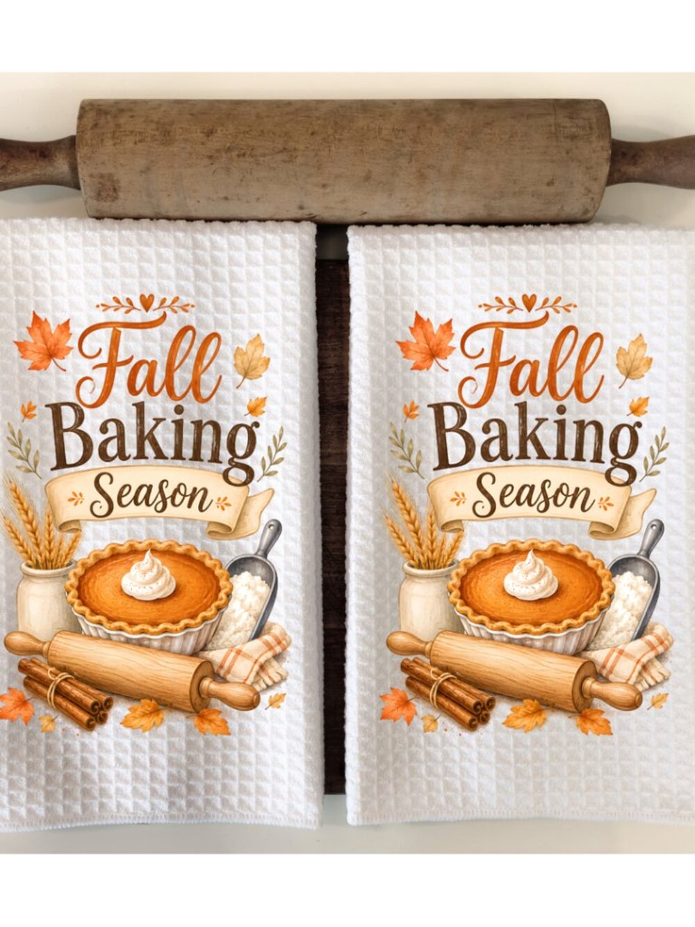 Fall Baking Season Kitchen Towel, Pumpkin Pie Tea Towel, Fall Dish Towel